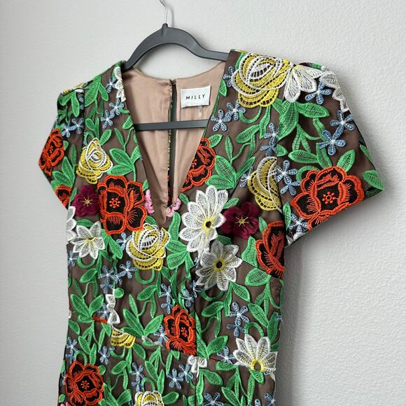 Milly Atalie Embroidered Bouquet Floral Minidress Size Small - Picture 7 of 10
